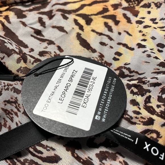 White Fox Too Extra Halter Mini Dress Leopard Spritz Size XL - Picture 4 of 7